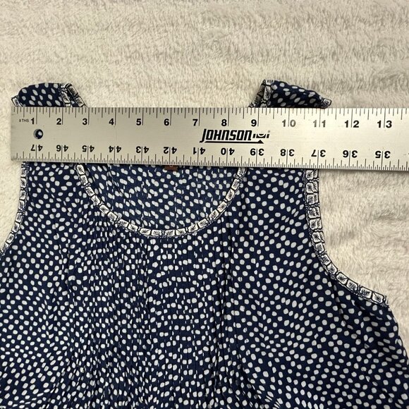 Ranna Gill Women's Sleeveless Ruffled Top Embroidered Hem Polka Dots Blue Size 0 - Picture 6 of 8